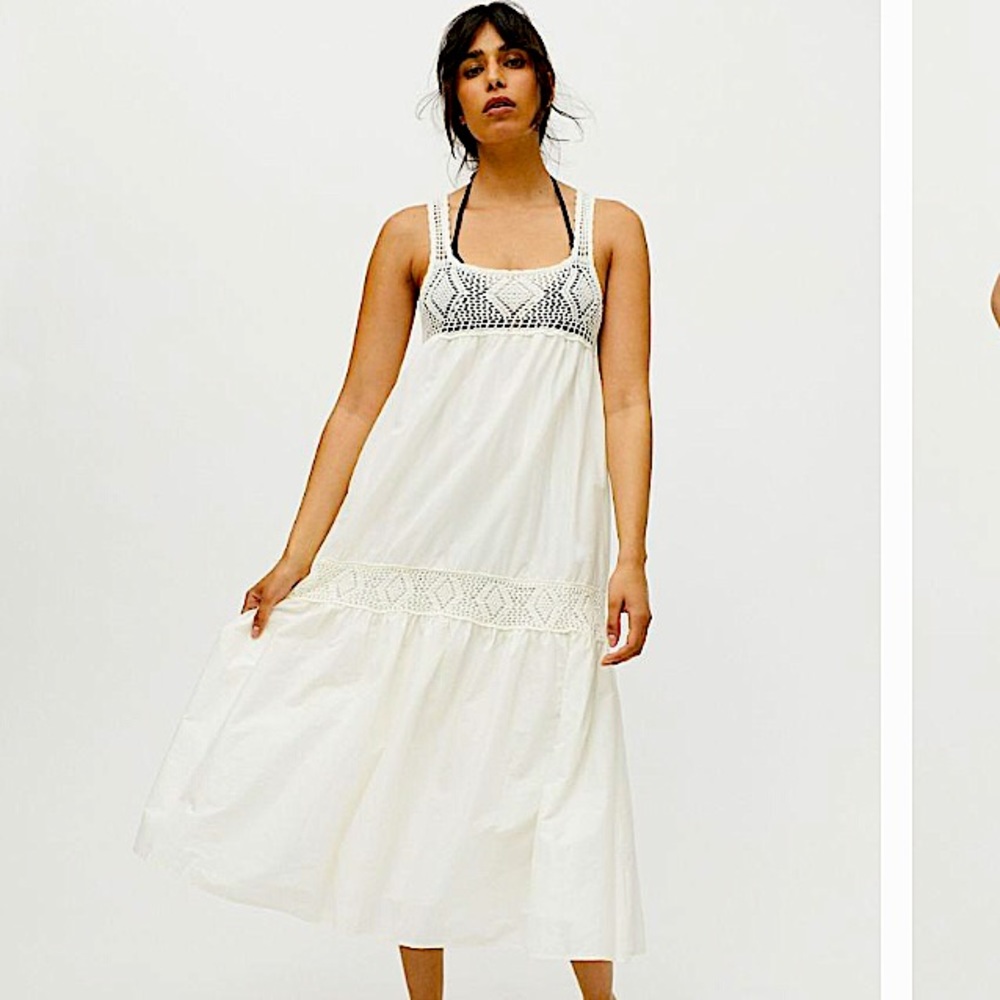 UO Boardwalk Crochet Maxi Dress white crochet dress M NWT